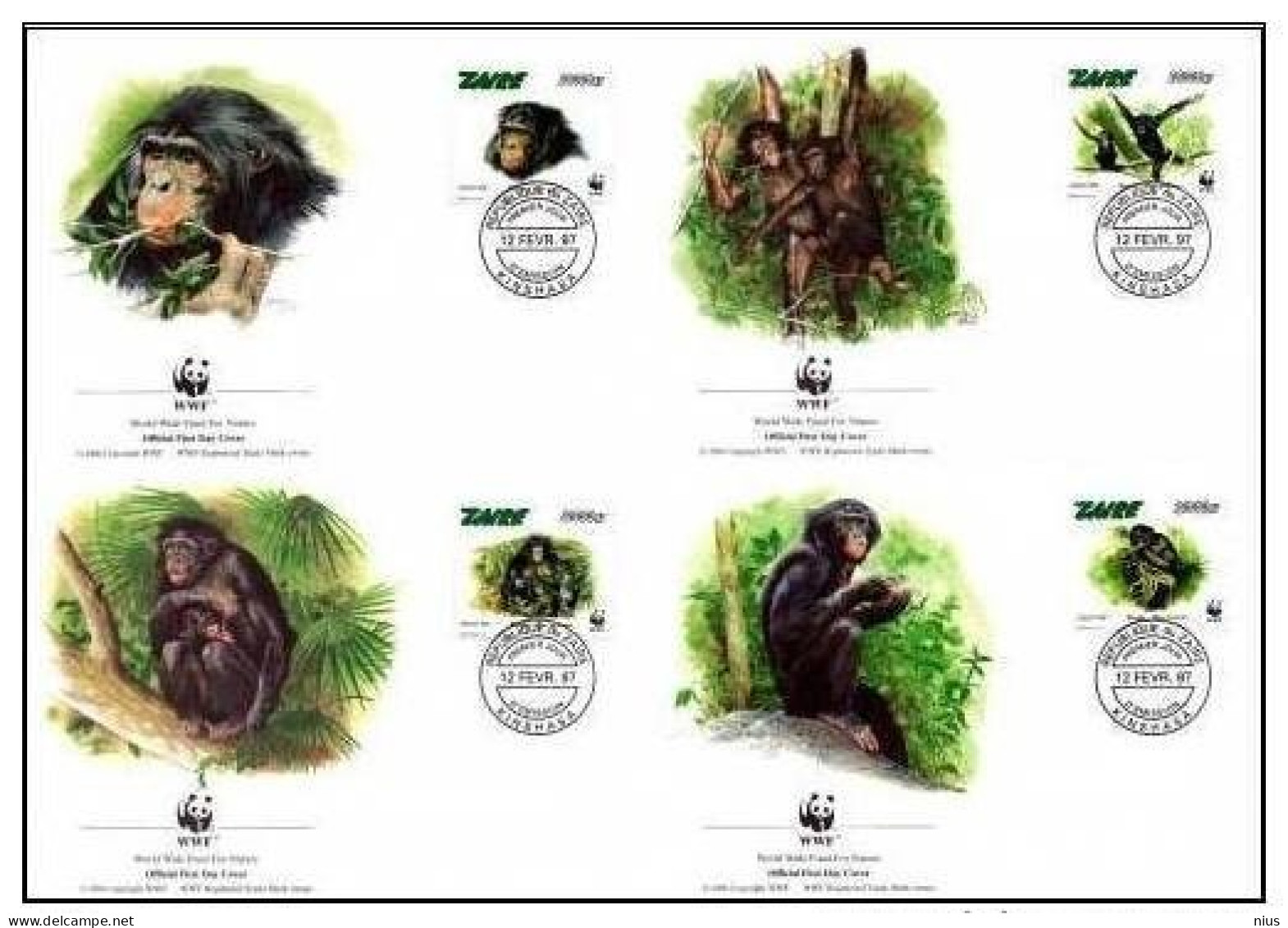 Zaire 1997 WWF W.W.F. FDC Set X4 Bonobo Monkey Monkeys Fauna - FDC