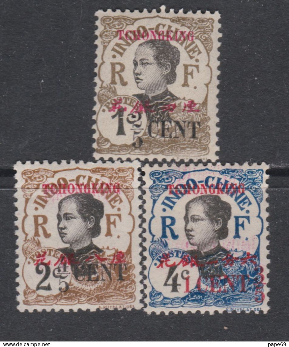 Tch'ong-K'ing N° 82 / 84 X : Timbres D'Indochine 1919 Surchargés : Les 3 Valeurs  Trace De Charnière Sinon TB - Neufs