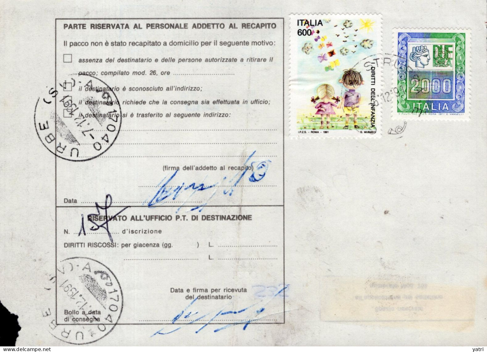 Italia (1991) - Bollettino Pacchi Da Genova Per Urbe Marina (SV) - (dolciumi) - Postal Parcels