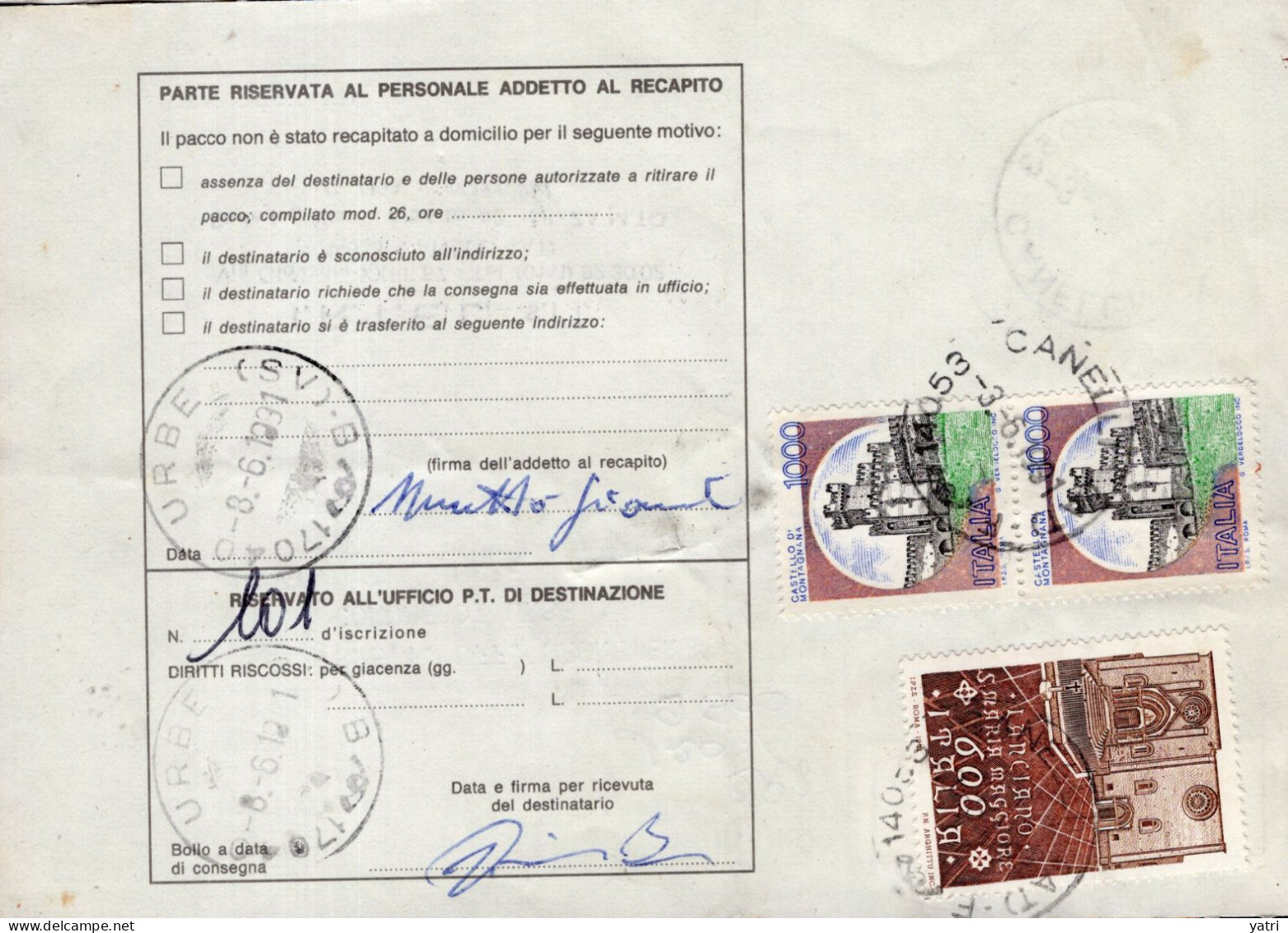 Italia (1991) - Bollettino Pacchi Da Nizza Monferrato Per Urbe (SV) - (stampe) - Colis-postaux