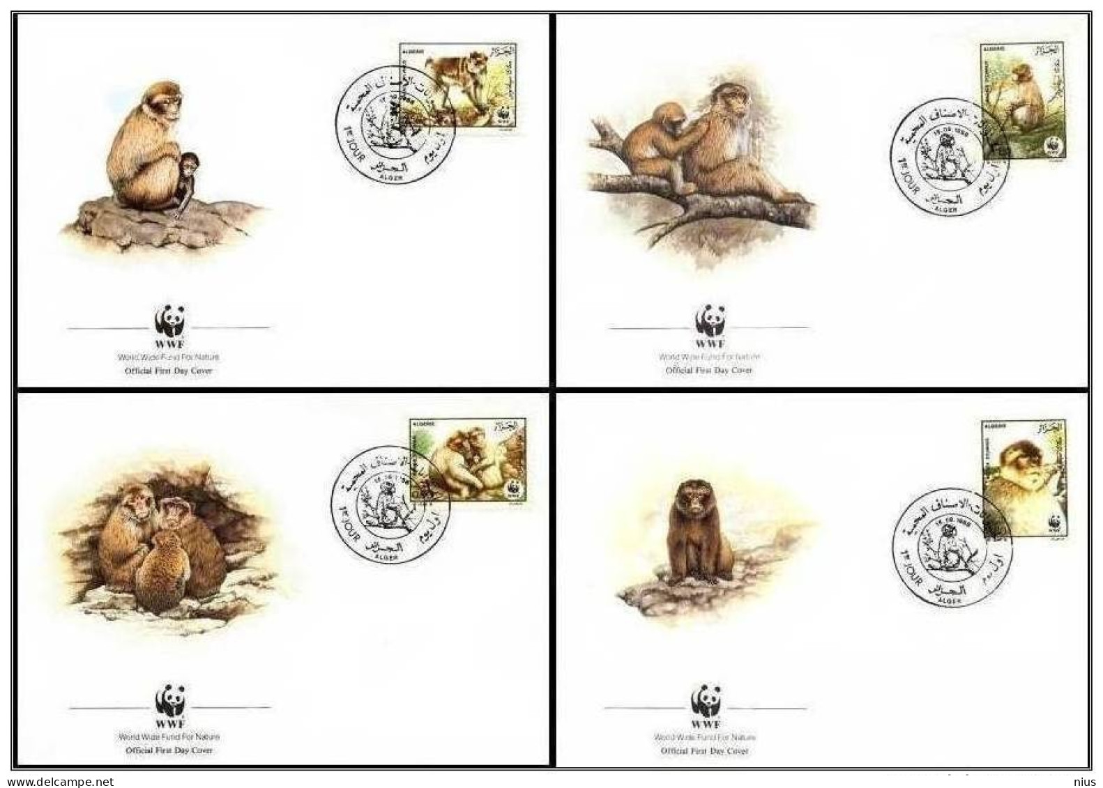Algeria Algerie Alger 1988 WWF W.W.F. Barbary Macaque 4x FDC Monkey Fauna Monkeys - FDC