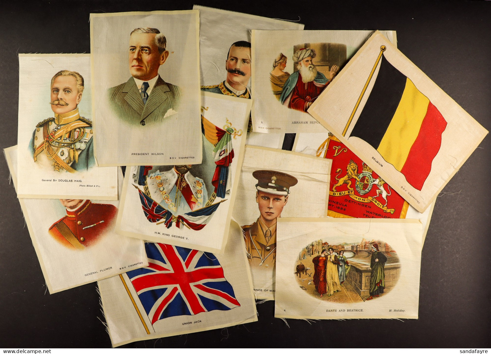 CIGARETTE SILKS. Includes B.D.V Flags (approx 15x10 Cm), Royalty, Paintings (also 15 X 10), Kensitas Flags (approx 7 X 5 - Andere & Zonder Classificatie