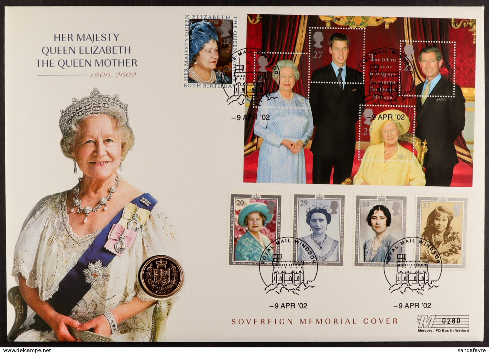 GOLD SOVEREIGN COVER 2002 Queen Elizabeth The Queen Mother 'Sovereign Memorial Cover' Containing 22ct Gold Full Sovereig - Sonstige & Ohne Zuordnung