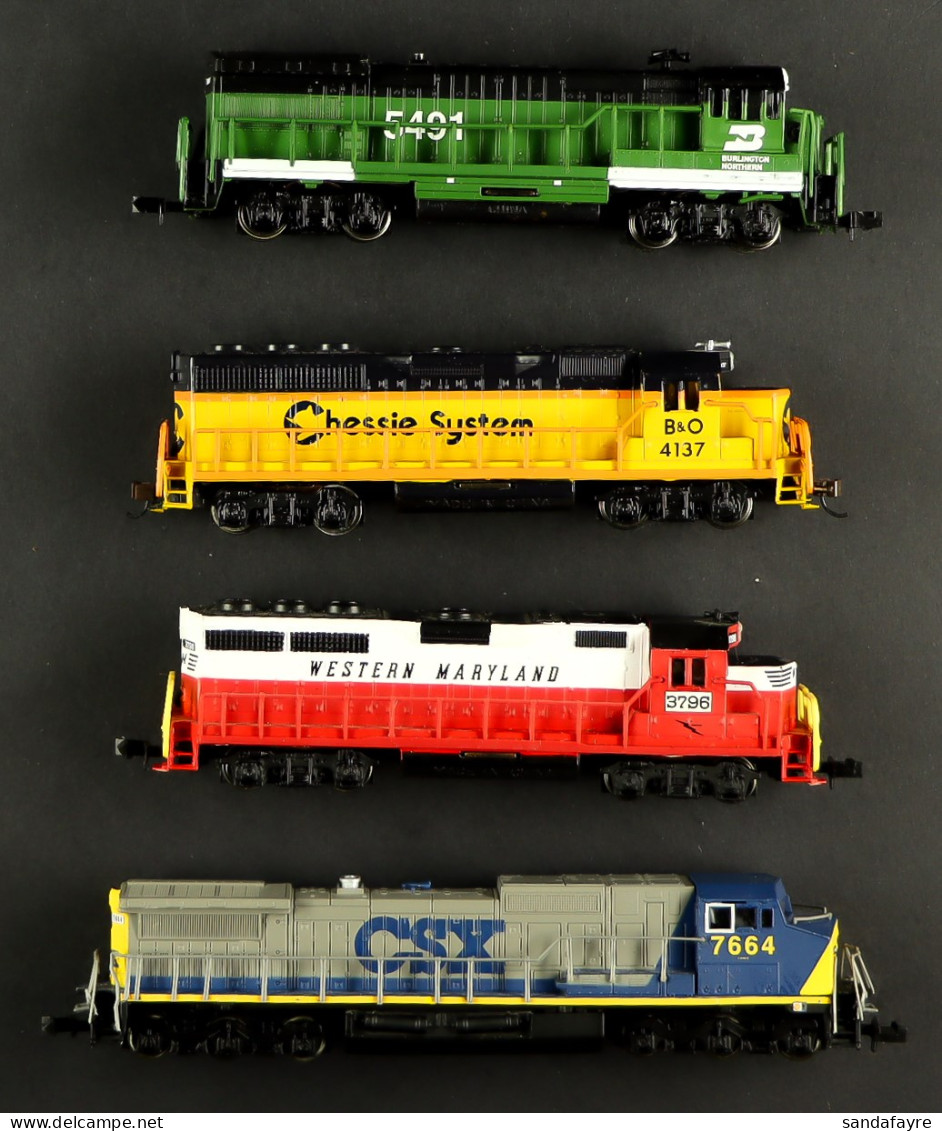 N GAUGE BACHMANN LOCOMOTIVES. Western Maryland #3796, CSX #7664, Chessie System B & O #4137 And Burlington Northern #549 - Other & Unclassified