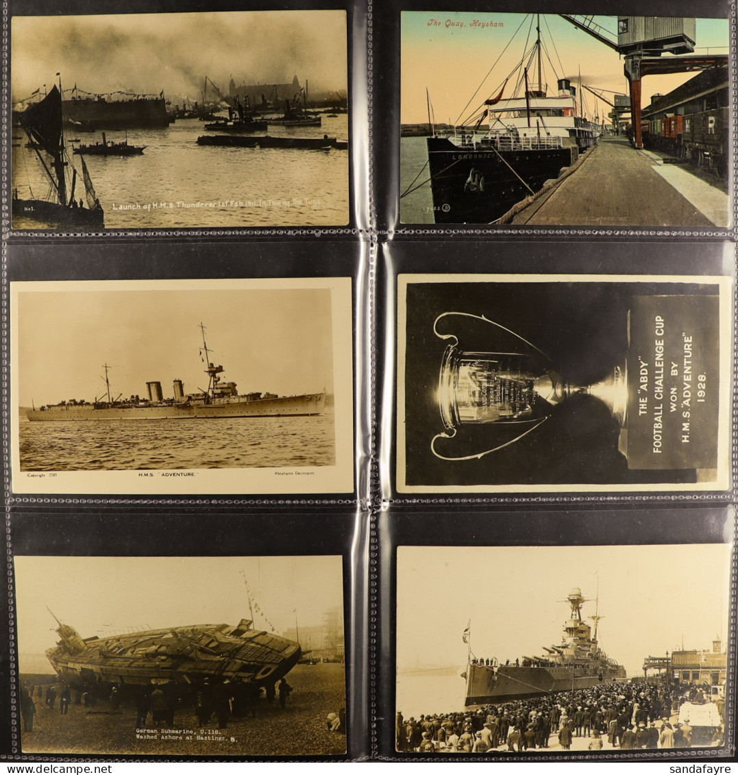 SHIPS PICTURE POSTCARDS 1900's-1920's Includes Real Photos, German Submarine Washes Ashore At Hastings, Launch Of HMS Th - Other & Unclassified