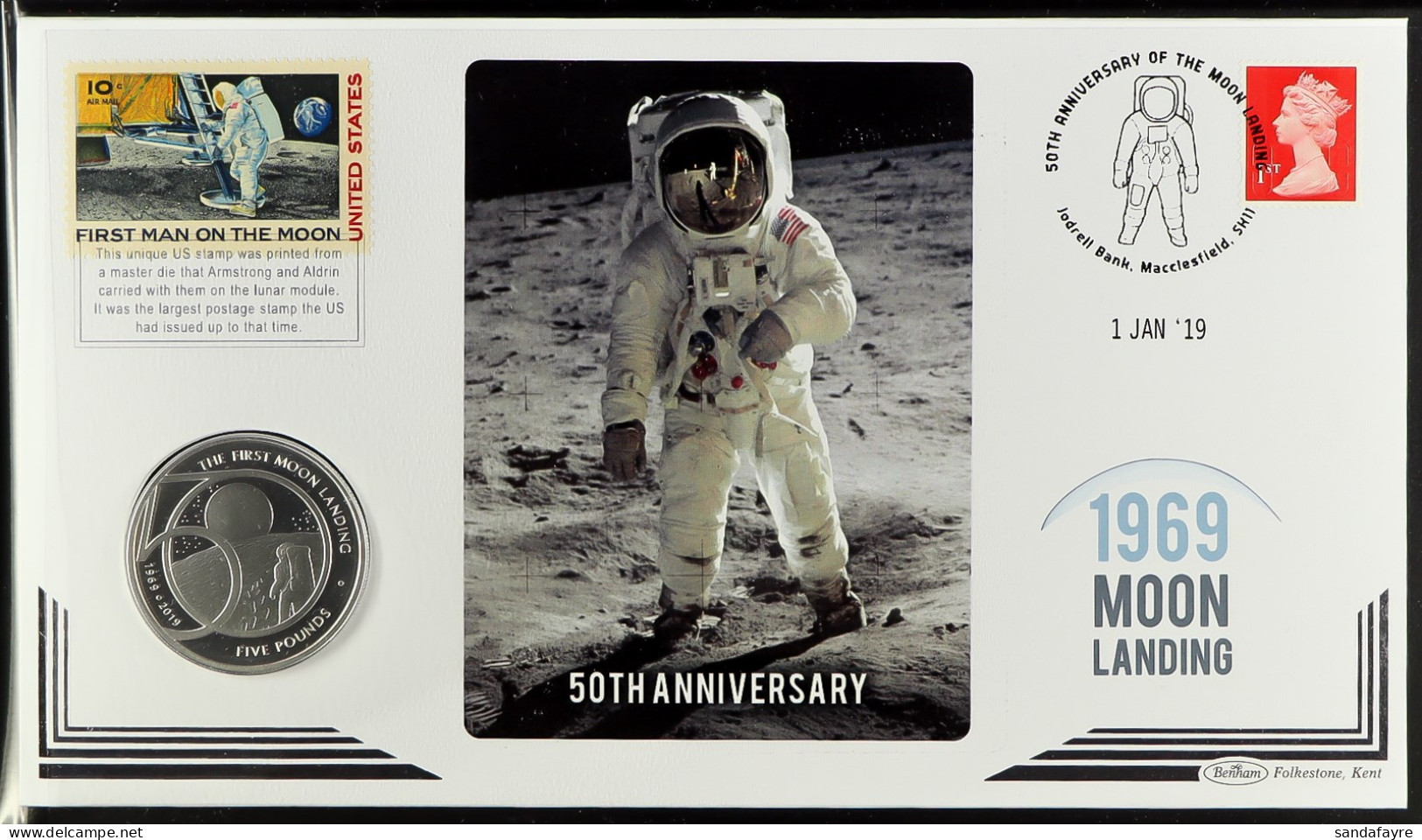 SILVER COIN 2019 Moon Landing Anniversary Special Coin Cover With Alderney Â£5 SILVER PROOF COIN, With Certificate. - Other & Unclassified