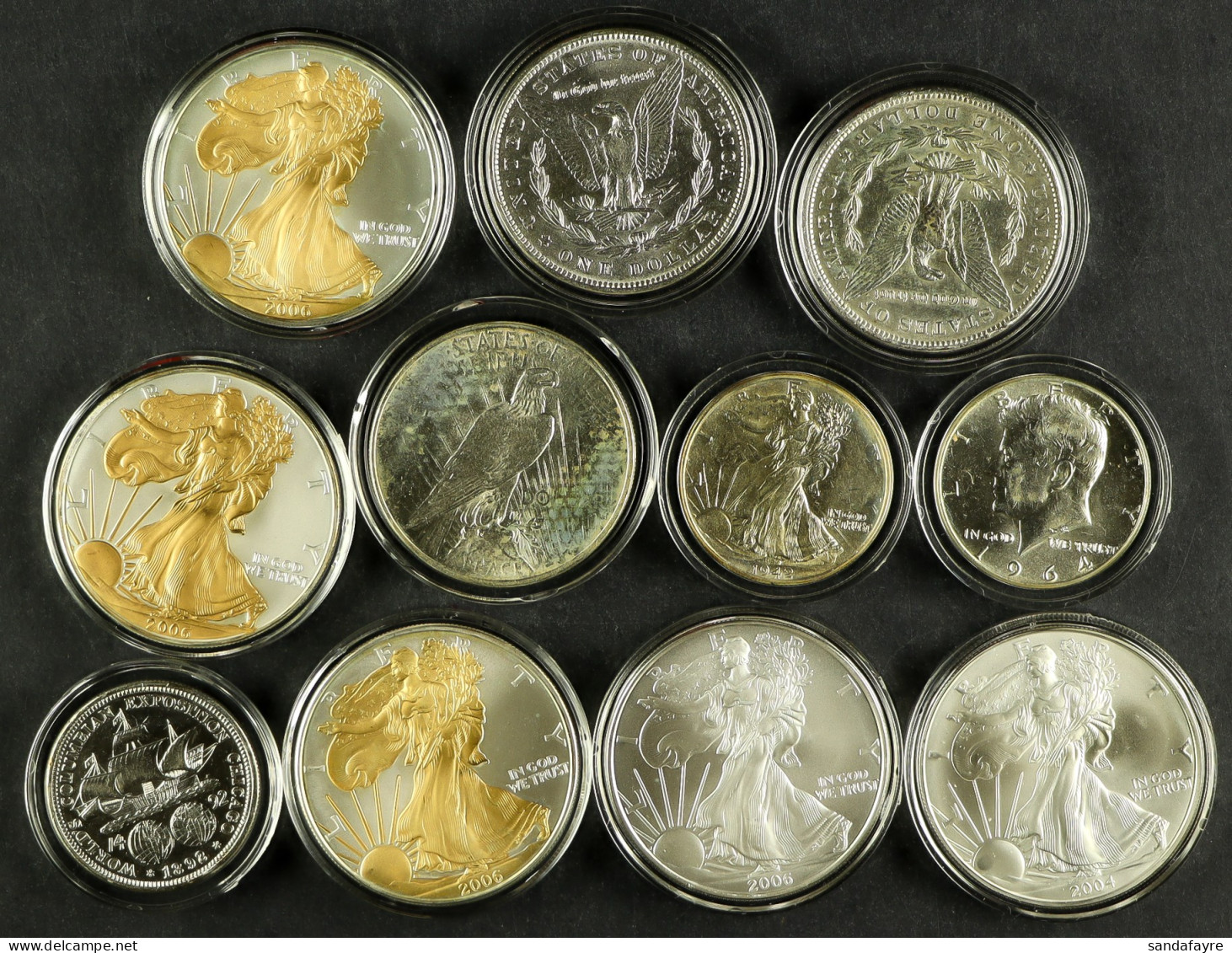 SILVER COINS. 11 Amercian Coins In Capsules In Westminster Wallets, Note 1892 Half Dollar Columbian Expo, 1898 Morgan Do - Other & Unclassified