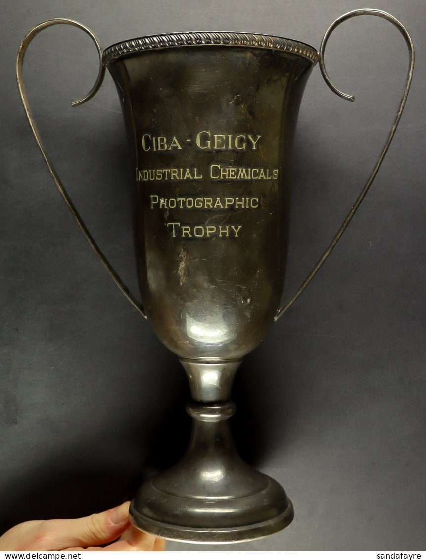 SILVER COLOURED ITEMS. Includes Sugar Bowl, Crumb Catcher, Small Dish, Hip Flask, Photography Trophy (Ciba Geigy Industr - Sonstige & Ohne Zuordnung