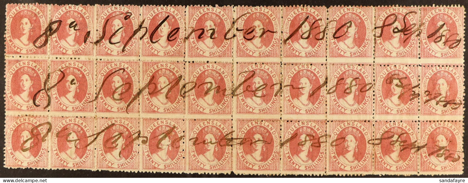 QUEENSLAND 1880 20s Rose (SG 127) Spectacular BLOCK OF THIRTY Being The Full Width Of The Sheet And 3 Rows Deep (10 X 3) - Sonstige & Ohne Zuordnung