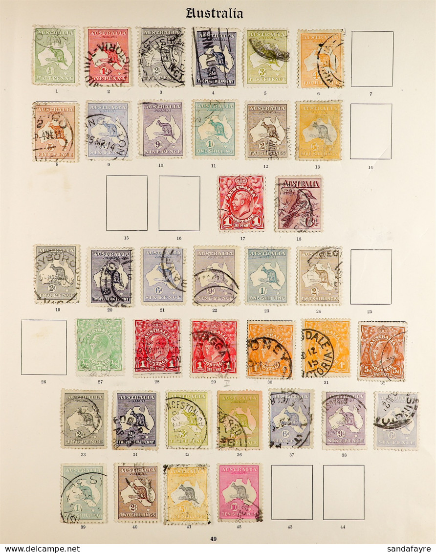 1913 - 1936 USED COLLECTION On SG 'Imperial' Album Pages, Note 1913-14 Roos Set To 5s, 1913-14 6d Kookaburra, 1915 Roos  - Other & Unclassified