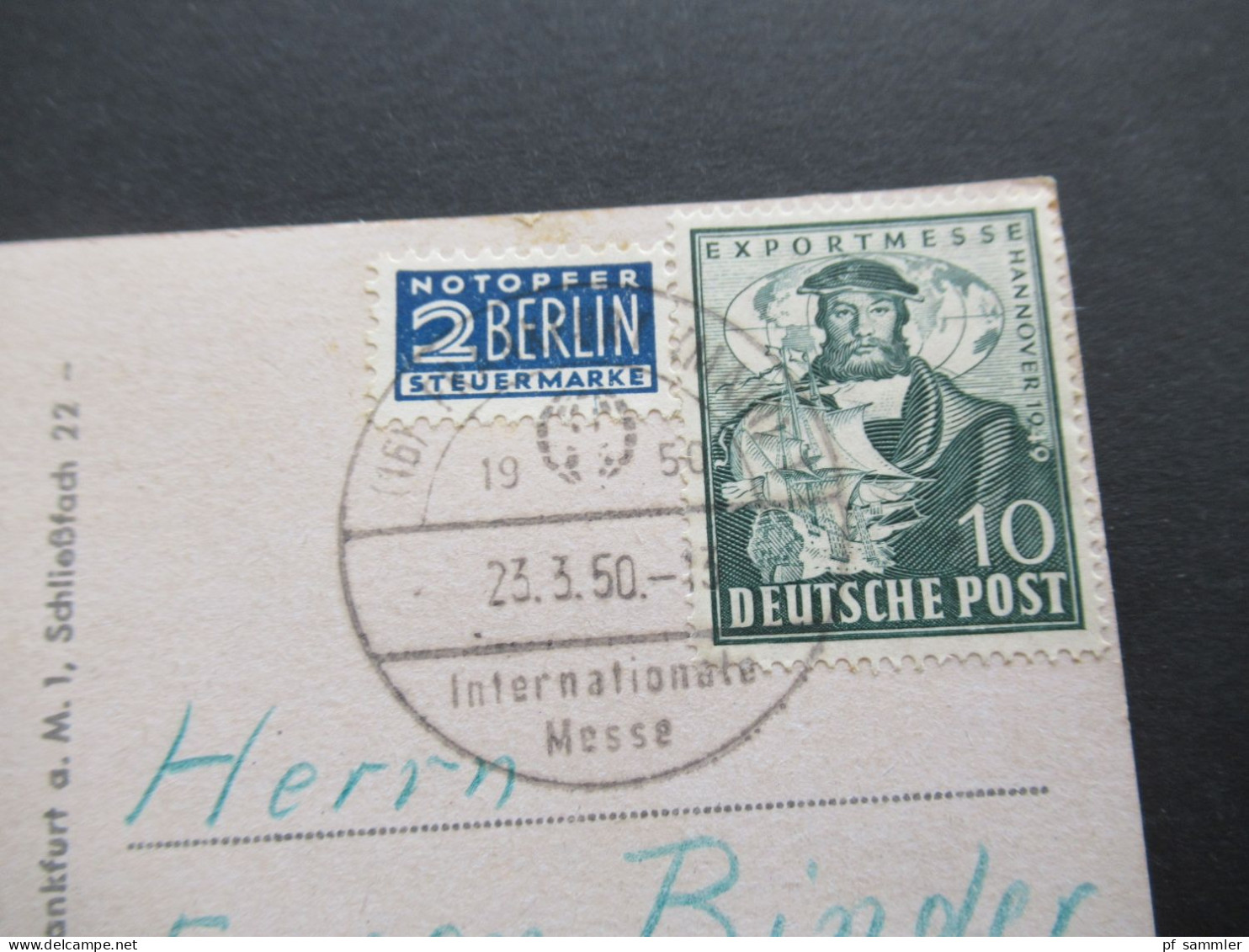 Bizone Exportmesse Hannover Nr.103 EF Mit Sonderstempel Frankfurt (Main) Internationale Messe 1950 - Storia Postale