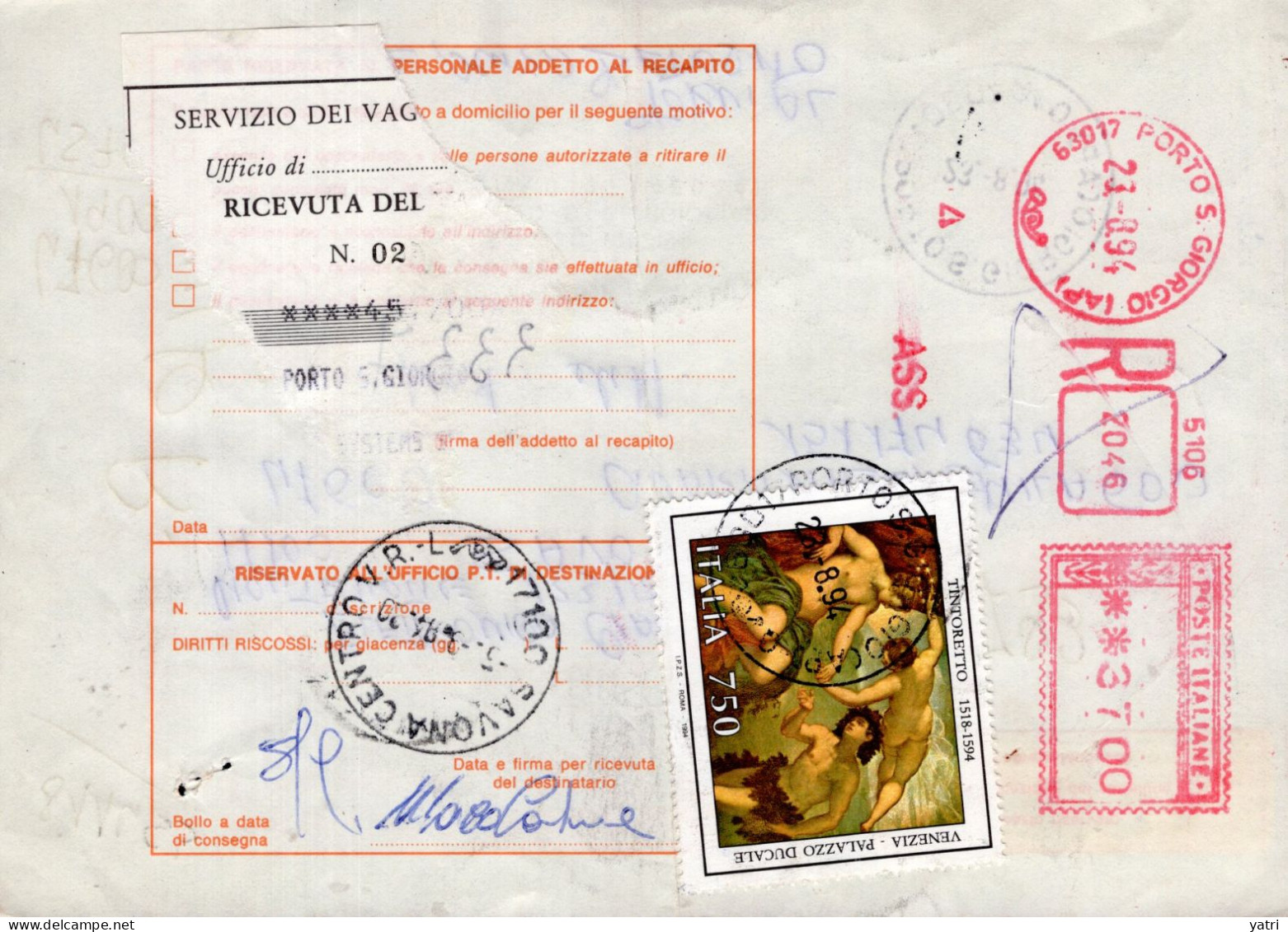 Italia (1994) - Bollettino Pacchi Contrassegno Da Porto S. Giorgio (AP) Per Savona - (materiale Elettrico) - Colis-postaux