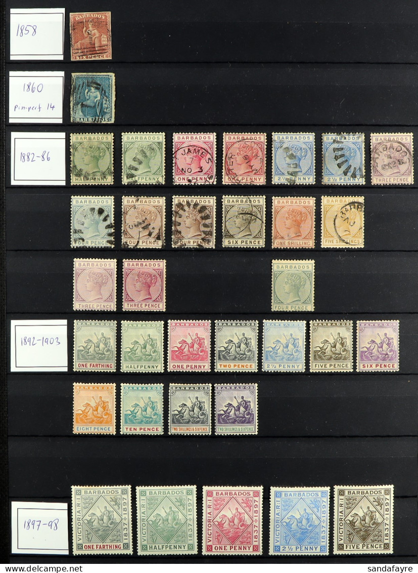 1858-1953 COLLECTION On Stock Pages, Includes 1858 6d & 1860 1d Used, 1882-86 Set Used, Plus 3d Deep Purple Mint & 4d Gr - Barbades (...-1966)
