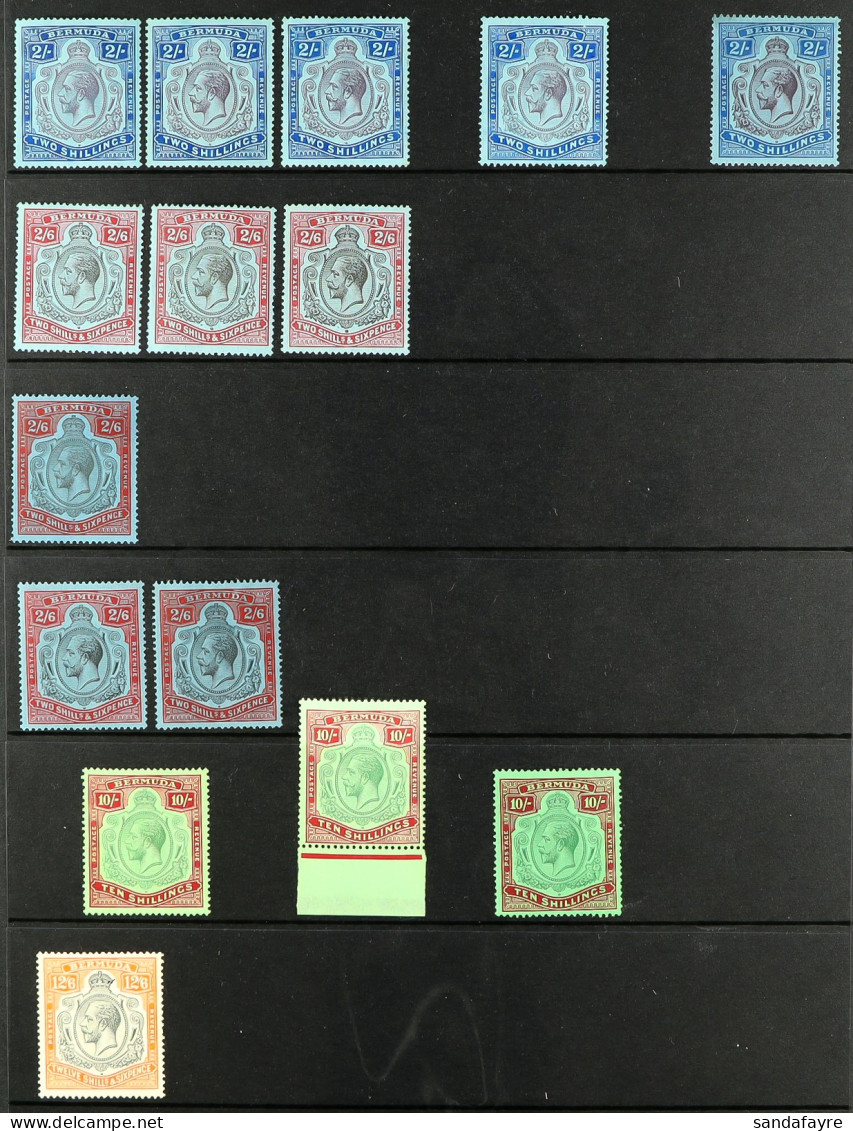 1924-32 KEY PLATES A Mint Range With Shades Of 2s (5, One Break In Lines Below Left Scroll), 2s.6d (6), 10s (3) And 12s. - Bermudes