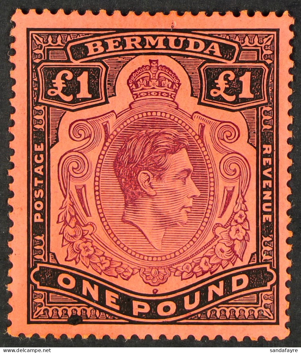 1938-53 Â£1 Pale Purple And Black On Pale Red, Gash In Chin, SG 121bf, Also Showing Unusual Black InkÂ spot In Lower Fra - Bermudes