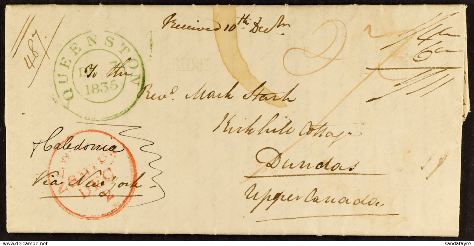 1835 (12th Oct) Entire Letter From Glasgow, Scotland To Dundas, Upper Canada Carried By A Private Sailing Ship â€˜Caledo - Other & Unclassified