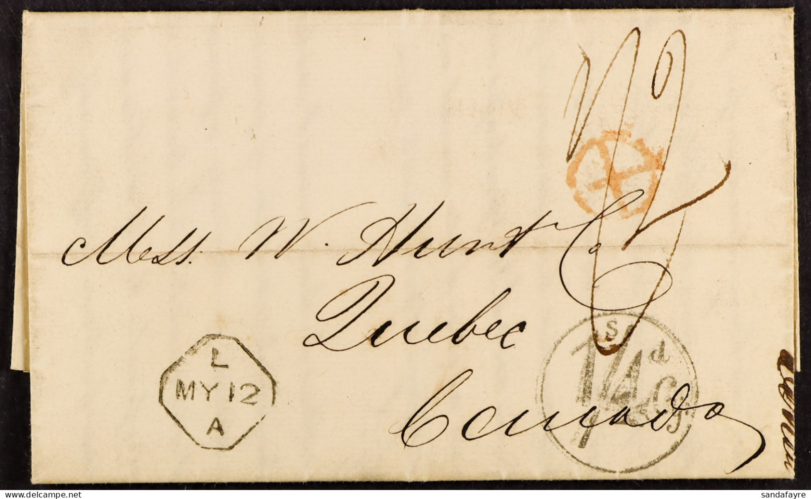 1849 (11th May) Entire Letter From London (with Inspectorâ€™s Mark) To Quebec, Canada, Carried Unpaid Out Of Liverpool B - Autres & Non Classés