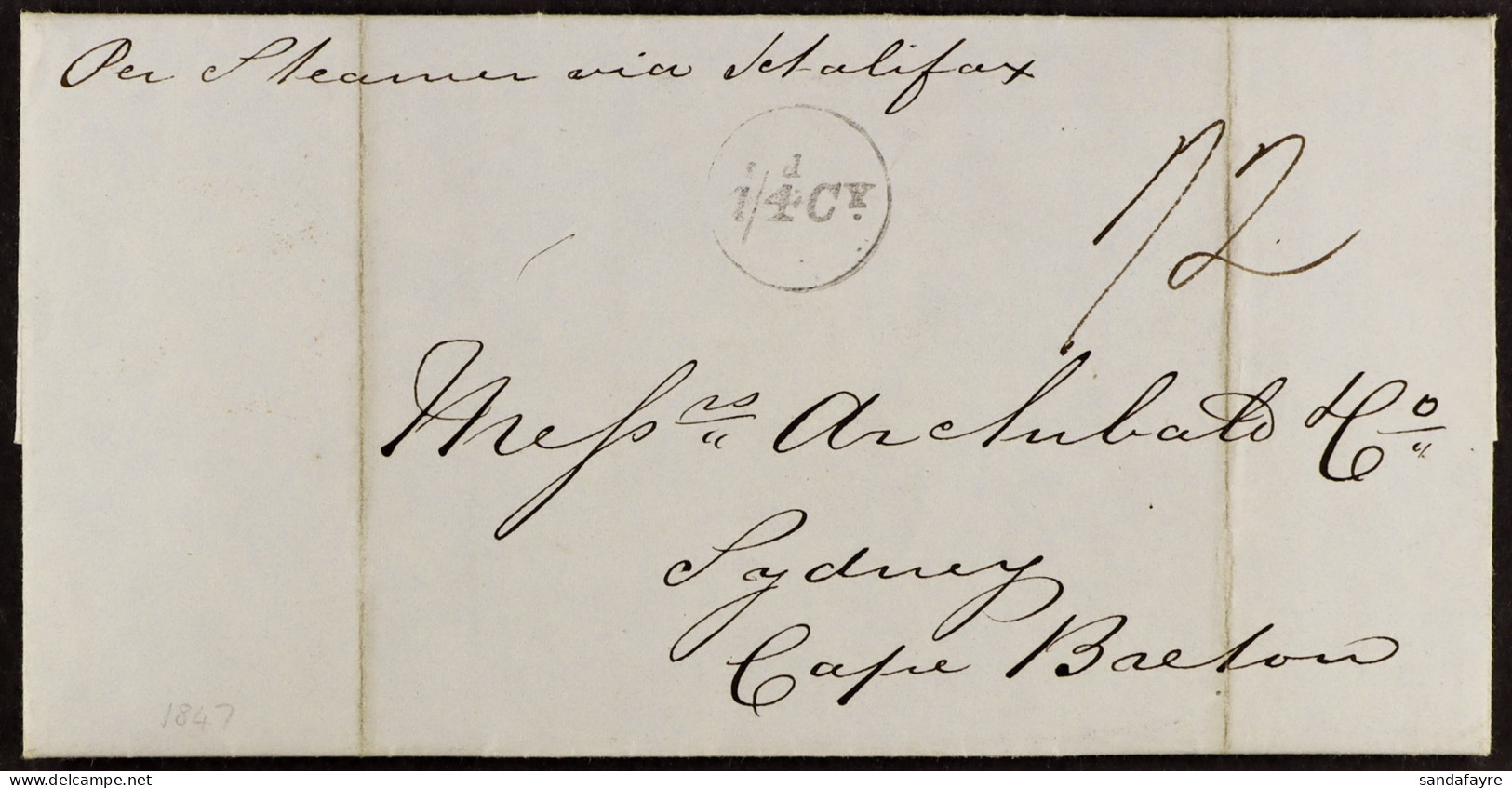 1856 (14th June) Entire Letter From London To Sydney, Cape Breton Island, Posted Unpaid And Carried Out Of Liverpool By  - Sonstige & Ohne Zuordnung