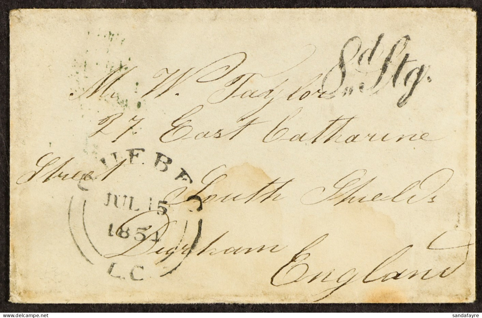 1854 (15th July) Petite Envelope From Quebec, Canada East, To South Shields, England, With H/s â€˜8d Stg.â€™ Arnell D12, - Sonstige & Ohne Zuordnung