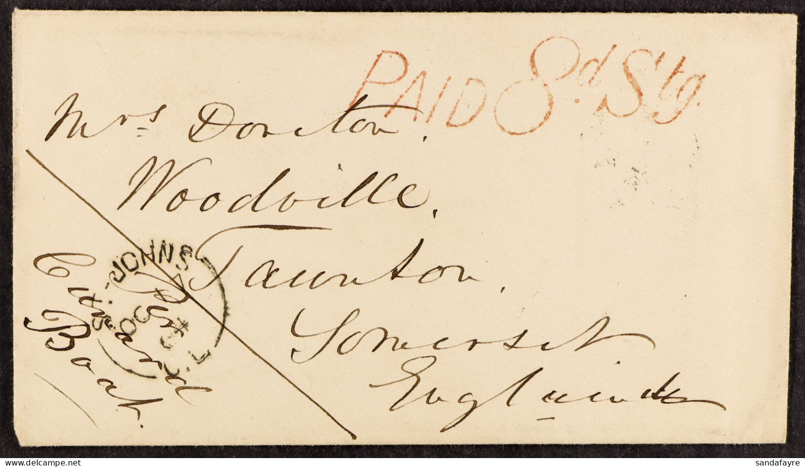 1864 (17th October) Envelope From St. Johnâ€™s, Quebec, To Taunton, Devon, With H/s â€˜PAID 8d Stg.â€™ Arnell D01, In Re - Other & Unclassified