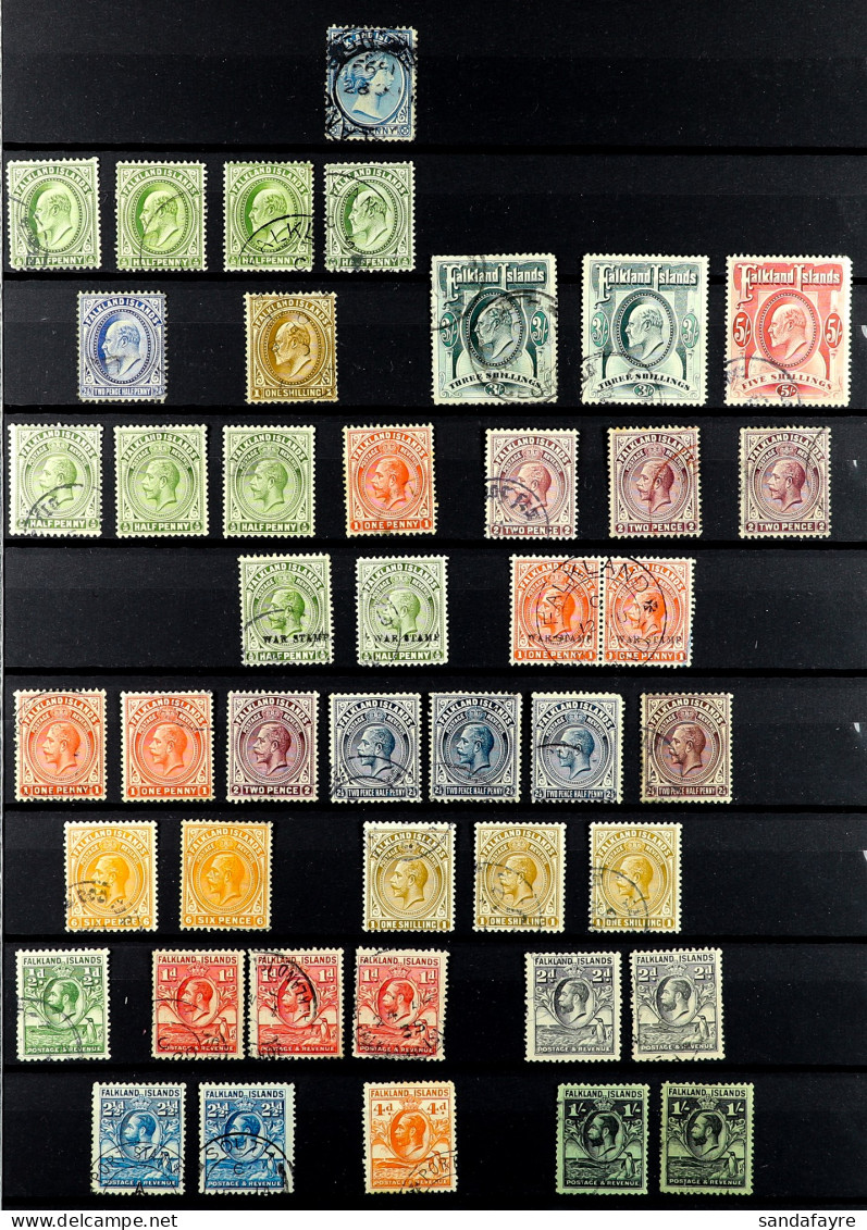 1891 - 1935 USED COLLECTION On Protective Pages, Cat Â£1200+ (50+ Stamps) - Falklandeilanden