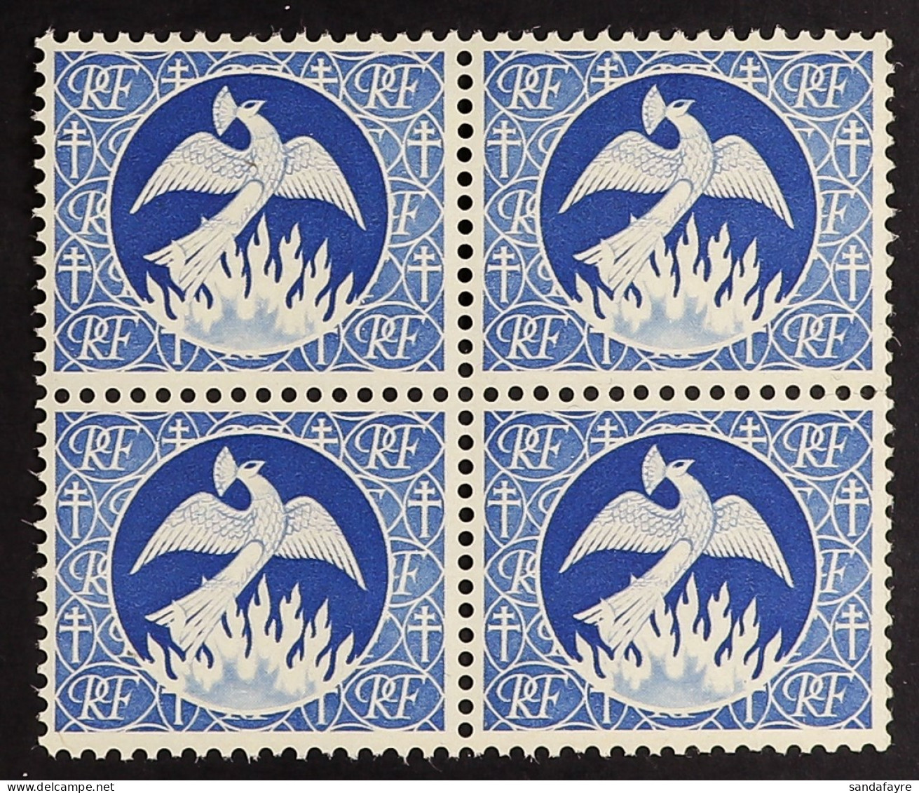 TIMBRES D'EPARGNE SAVING STAMPS 1945 (-) Blue Phoenix, Maury 701N, Superb Never Hinged Mint BLOCK Of 4, Very Fresh, Cat  - Sonstige & Ohne Zuordnung