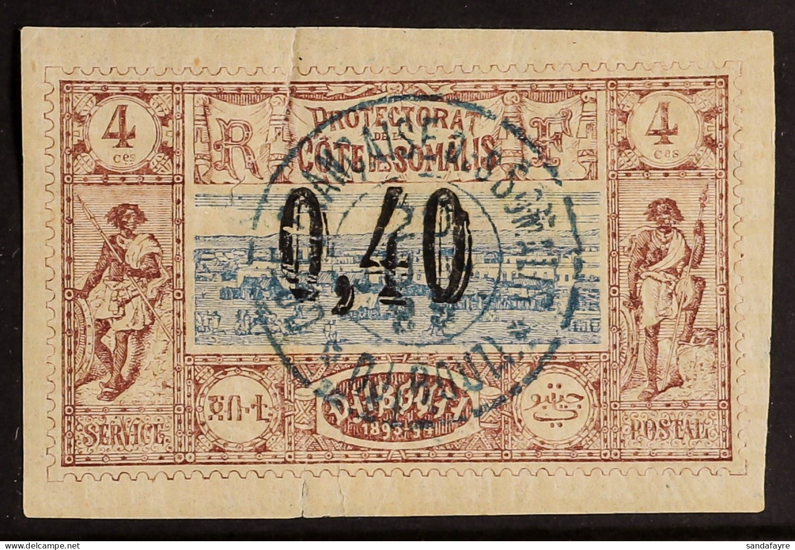 SOMALI COAST 1899 0.40 On 4c Blue And Purple-brown (sold Ready-cancelled), SG 106, Mint With Original Gum, Tear At Top.  - Sonstige & Ohne Zuordnung