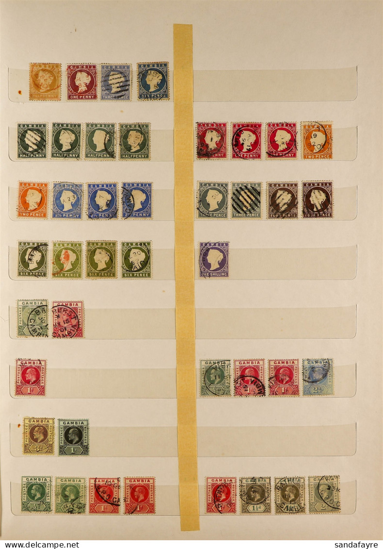 1880 - 1965 COLLECTION Of Used Stamps On Stock Book Pages, Higher Values & Many Sets (approx 140 Stamps) - Gambia (...-1964)