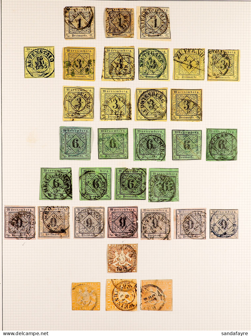 WURTTEMBERG 1851 - 1869 COLLECTION Of Used Stamps On Album Pages, Duplication (80+ Stamps) - Andere & Zonder Classificatie