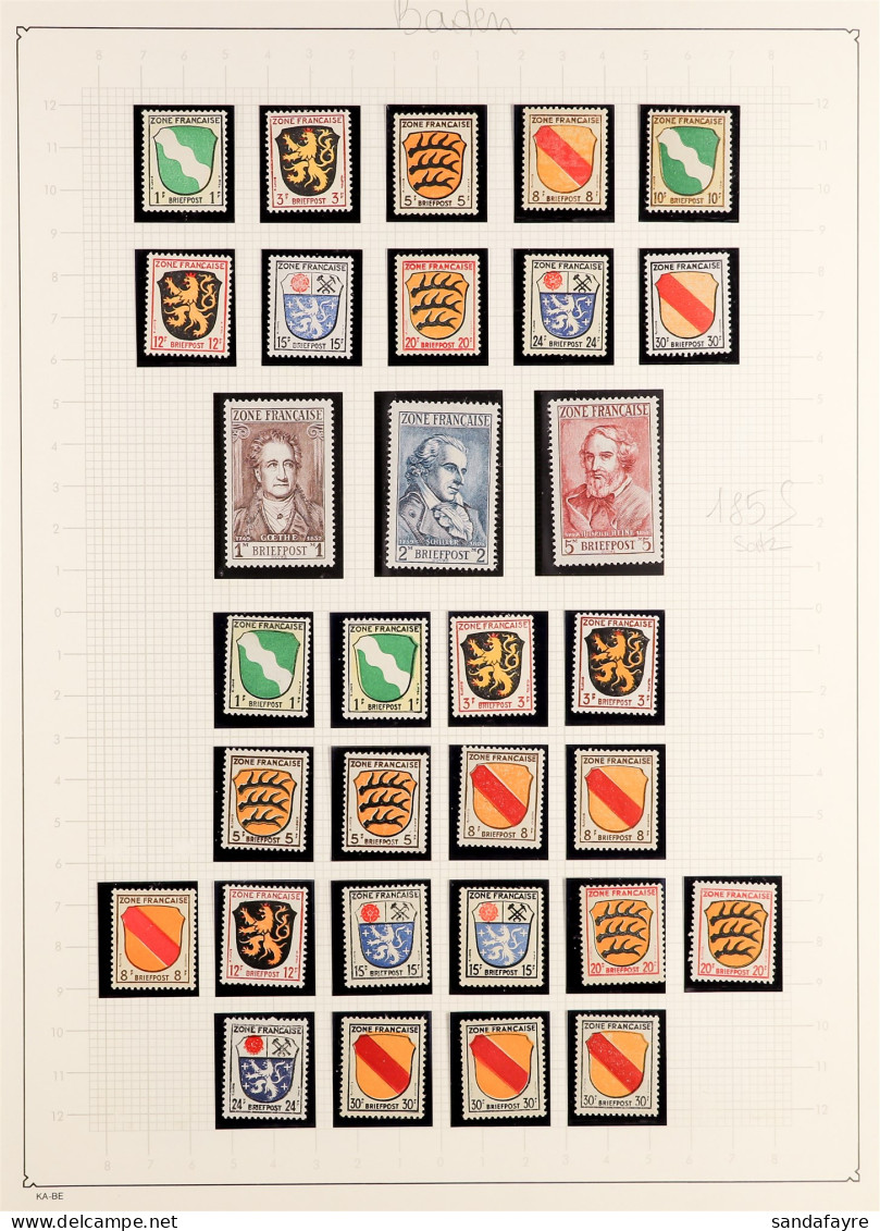 FRENCH ZONE 1945 - 1949 NEVER HINGED MINT COLLECTION On Album Pages, Chiefly Sets & Miniature Sheets From The General Is - Andere & Zonder Classificatie