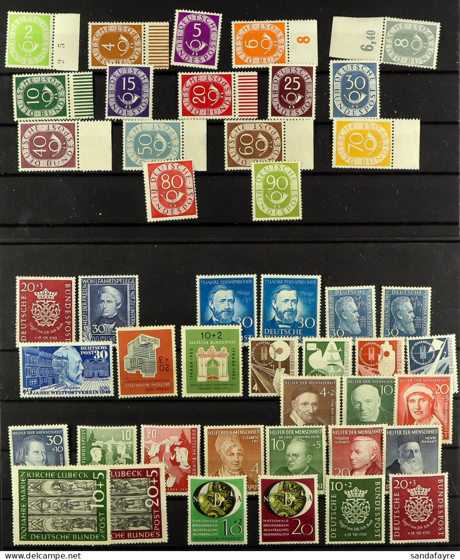 NEVER HINGED MINT BETTER ITEMS Includes 1949 Centenary Set, 1949-1952 Relief Fund Sets, 1950 Bach Set, 1951-52 Posthorn  - Other & Unclassified