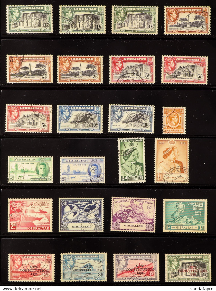 1937 - 1951 COMPLETE USED COLLECTION On Protective Pages (SG 118-143), The Definitives With All The Different Perfs. Stc - Gibraltar