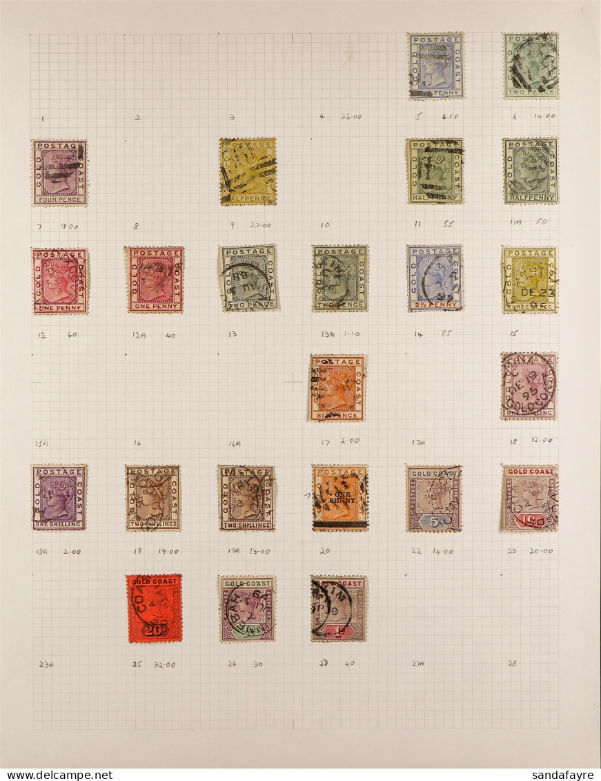 1876 - 1953 COLLECTION Of Used Stamps On Pages, Levels Of Semi-specialisation Incl Shades & Different Dies, Many Higher  - Gold Coast (...-1957)