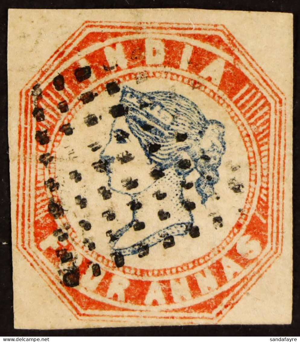 1854-55 4a Blue And Pale Red 1st Printing (Head Die I, Frame Die II), SG 18, Used With Good Neat Margins Just Touching T - Other & Unclassified
