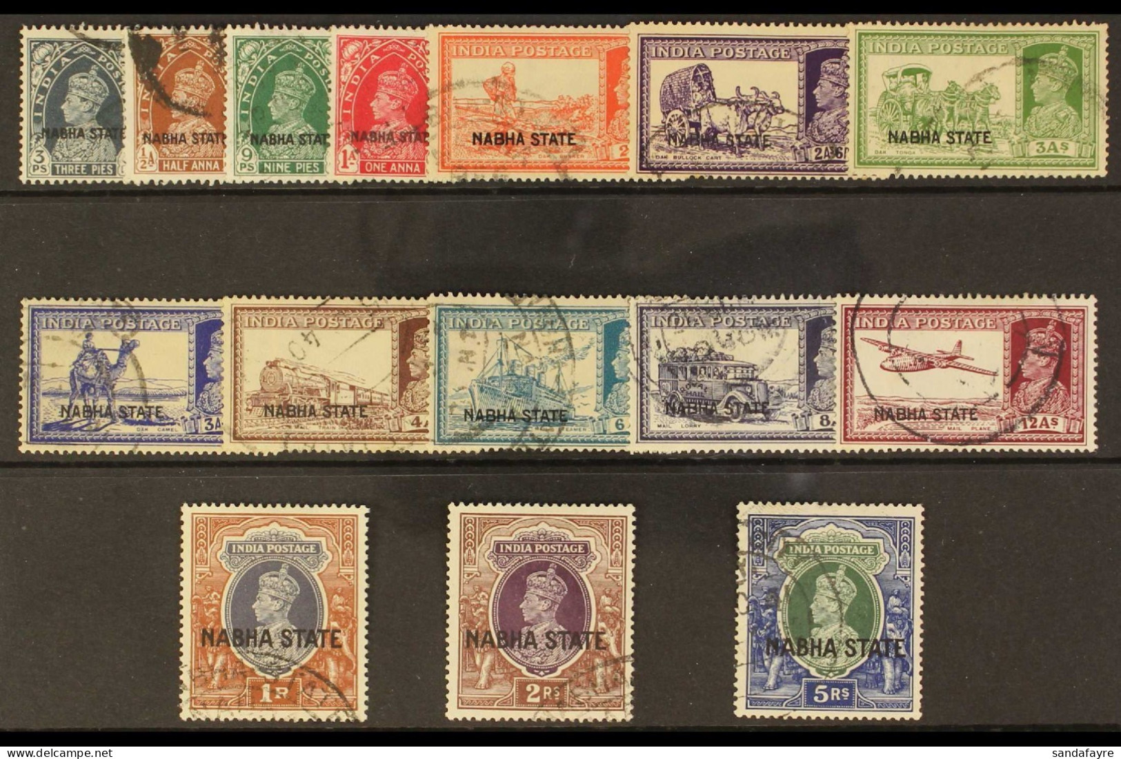 NABHA 1938 Values Complete To 5r, SG 77/91, Fine Used. Cat Â£1000+ (15 Stamps) - Sonstige & Ohne Zuordnung