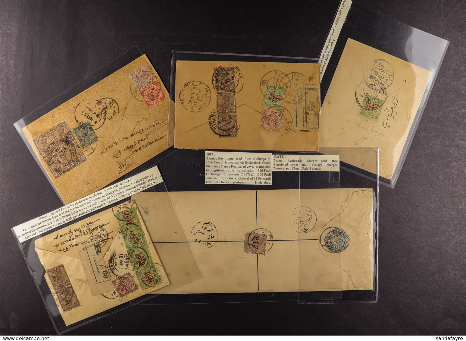 HYDERABAD 1917 - 1949 COVERS Group, Mostly Registered (11 Items Incl Piece) - Autres & Non Classés