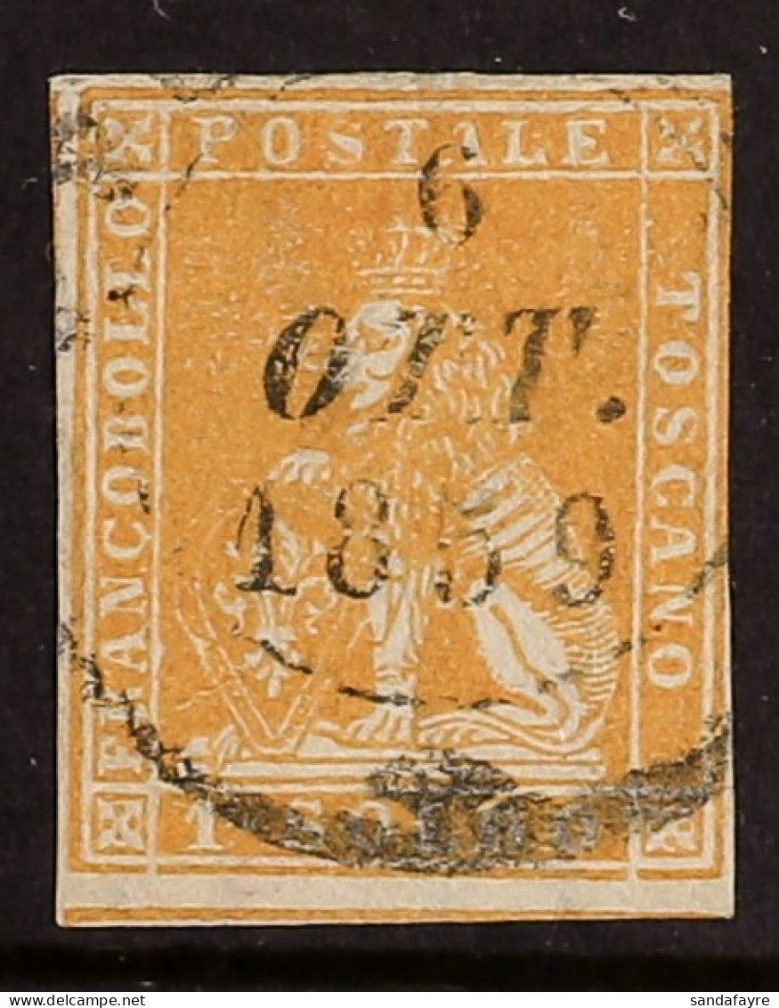 TUSCANY 1857 1s Bright Ochre, Wmk Vertical Lines, Sassone 11a, Used With Clear Margins (touches Outer Frame At Upper Rig - Unclassified