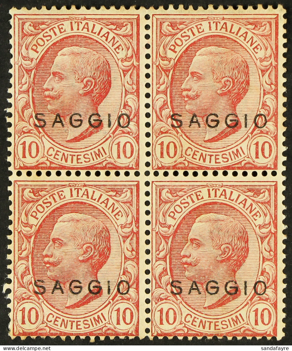 1906 10c Carmine Overprinted 'SAGGIO', Sassone 82, Bock Of Four, Fine Mint. - Non Classés