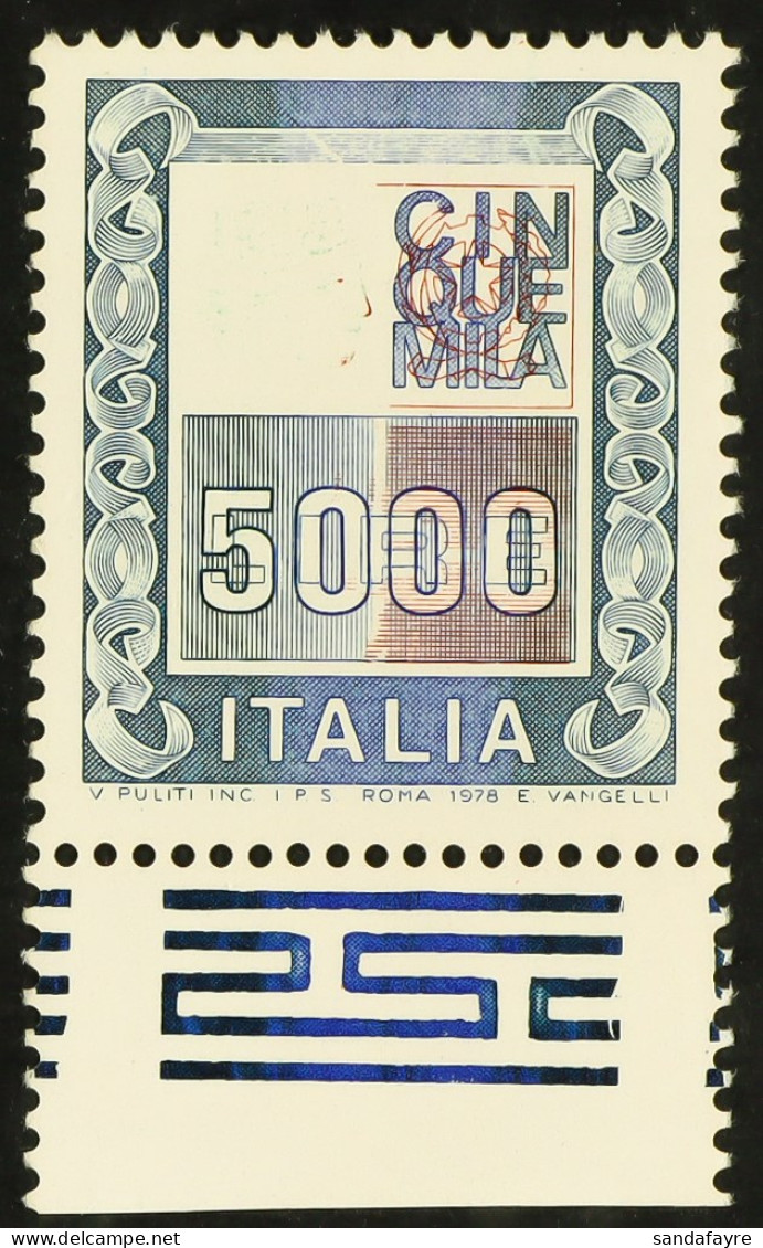 1978-87 5000L High Value With MISSING HEAD Variety, Bolaffi 1542B, Never Hinged Mint. Chiavarello Photo Certificate. Cat - Unclassified