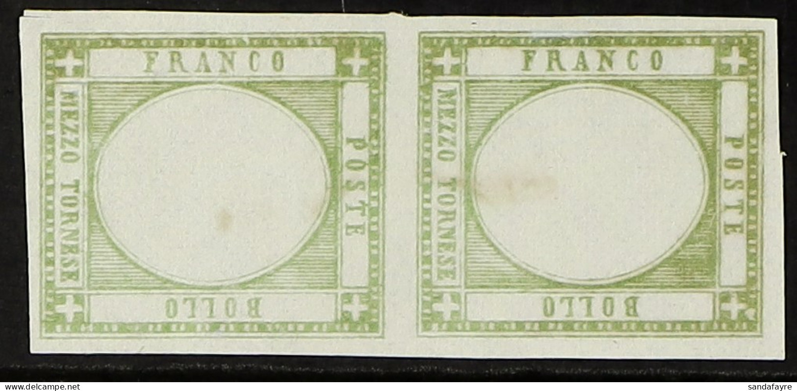 NEAPOLITAN PROVINCES 1861 Â½t Green 'Victor Emmanuel' Vertical Pair Of Imperf Proofs Without Central Vignette, CEI N.PR- - Ohne Zuordnung