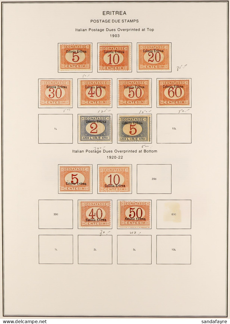 ERITREA POSTAGE DUE 1903-1934 Mint Collection On Pages, 1903 (overprint At Top) Set To 60c Plus 2L And 5L, 1920-22 (over - Other & Unclassified