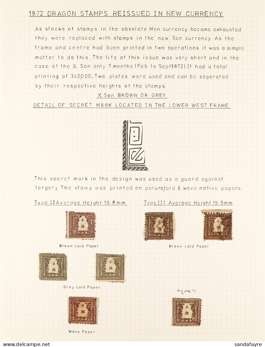 1872 DRAGON PERFORATED 'SEN' ISSUES Chiefly Mint/unused Range Of 10 Stamps On Pages, Includes Â½s (7, Two Used), 1s (2,  - Sonstige & Ohne Zuordnung