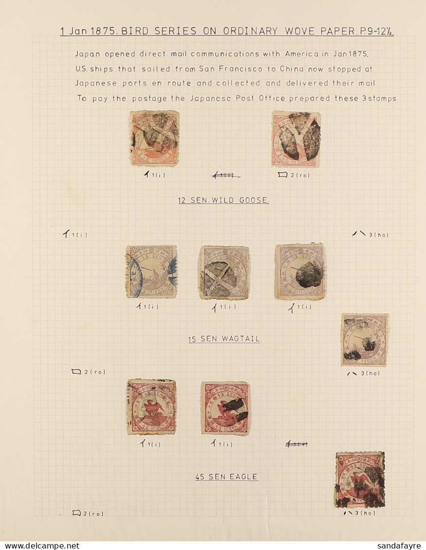 1875 BIRD ISSUE Group Of 9 Used Examples An Album Page, Note 12s Roses (2), 15s Violets (4) And 45s Carmines (3, Incl. T - Andere & Zonder Classificatie