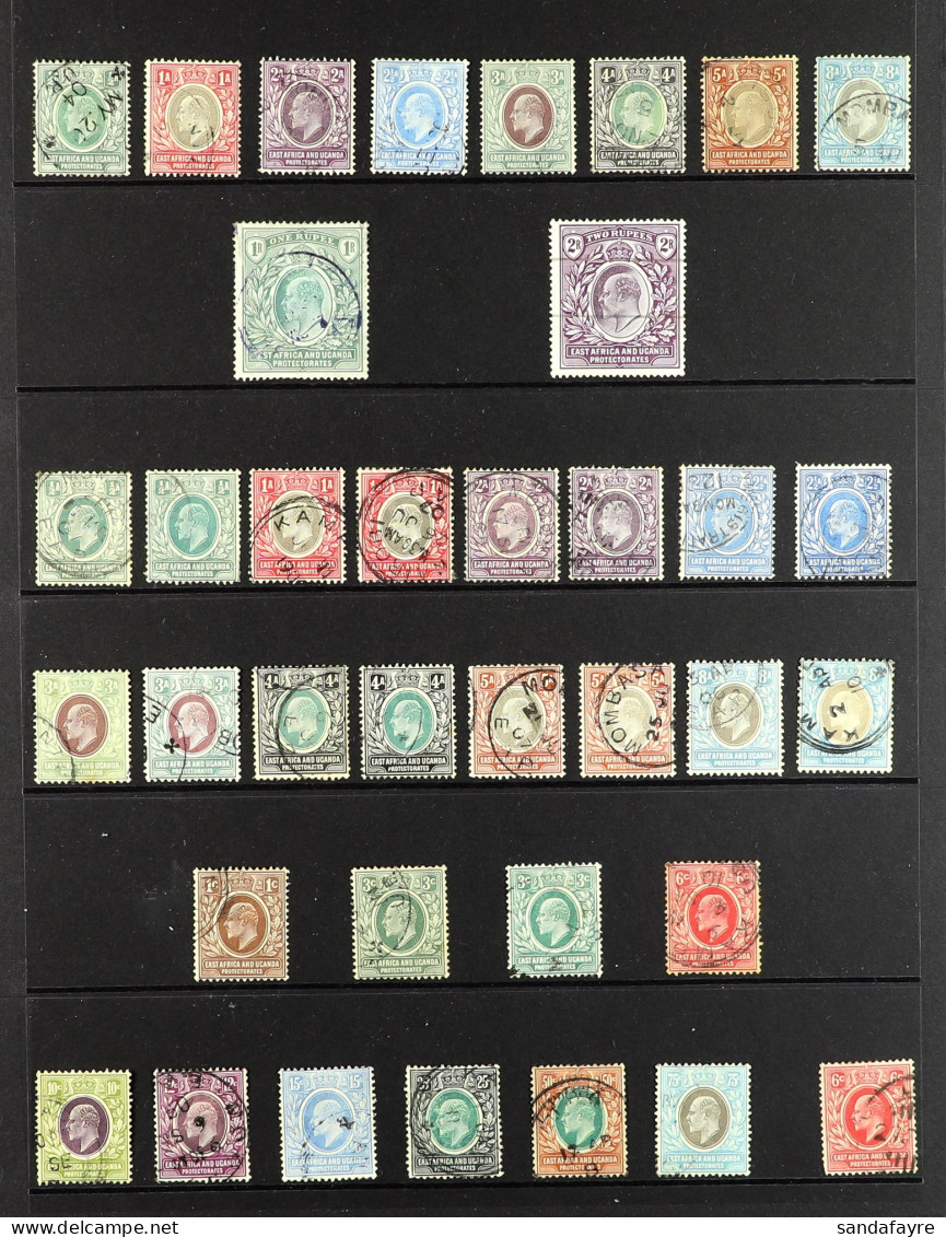 EAST AFRICA & UGANDA Of 37 Used Stamps On Protective Page, Note 1903-04 Wmk Crown CA Set To 2r (2r With Fiscal Cancel),  - Vide