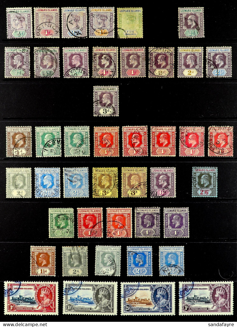 1890 - 1954 COLLECTION Of Used Stamps On Protective Pages Incl Sets, Higher Values, Later With QEII Complete (95+ Stamps - Leeward  Islands