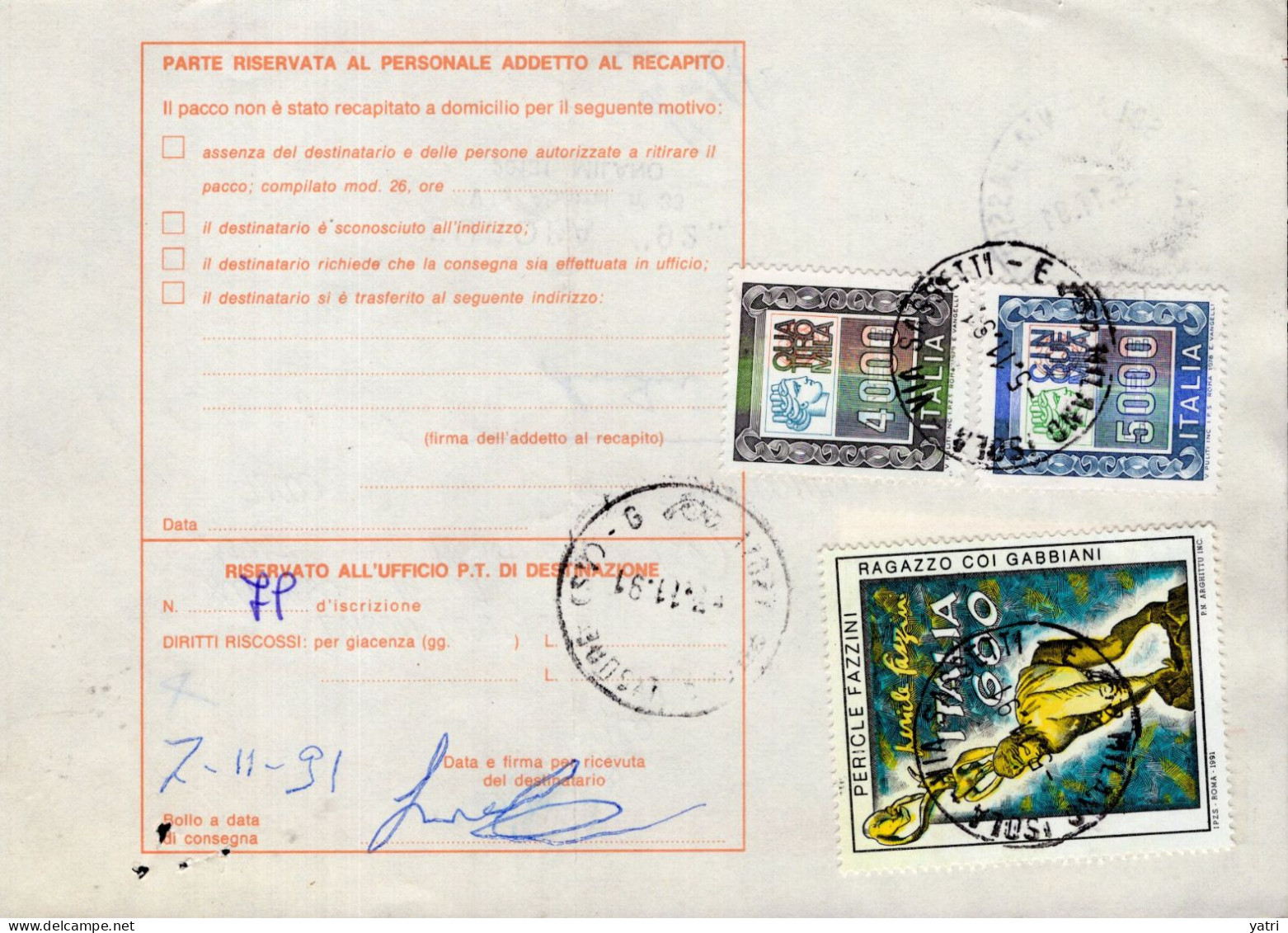 Italia (1991) - Bollettino Pacchi Urgente Da Milano Per Pietra Ligure - Postal Parcels