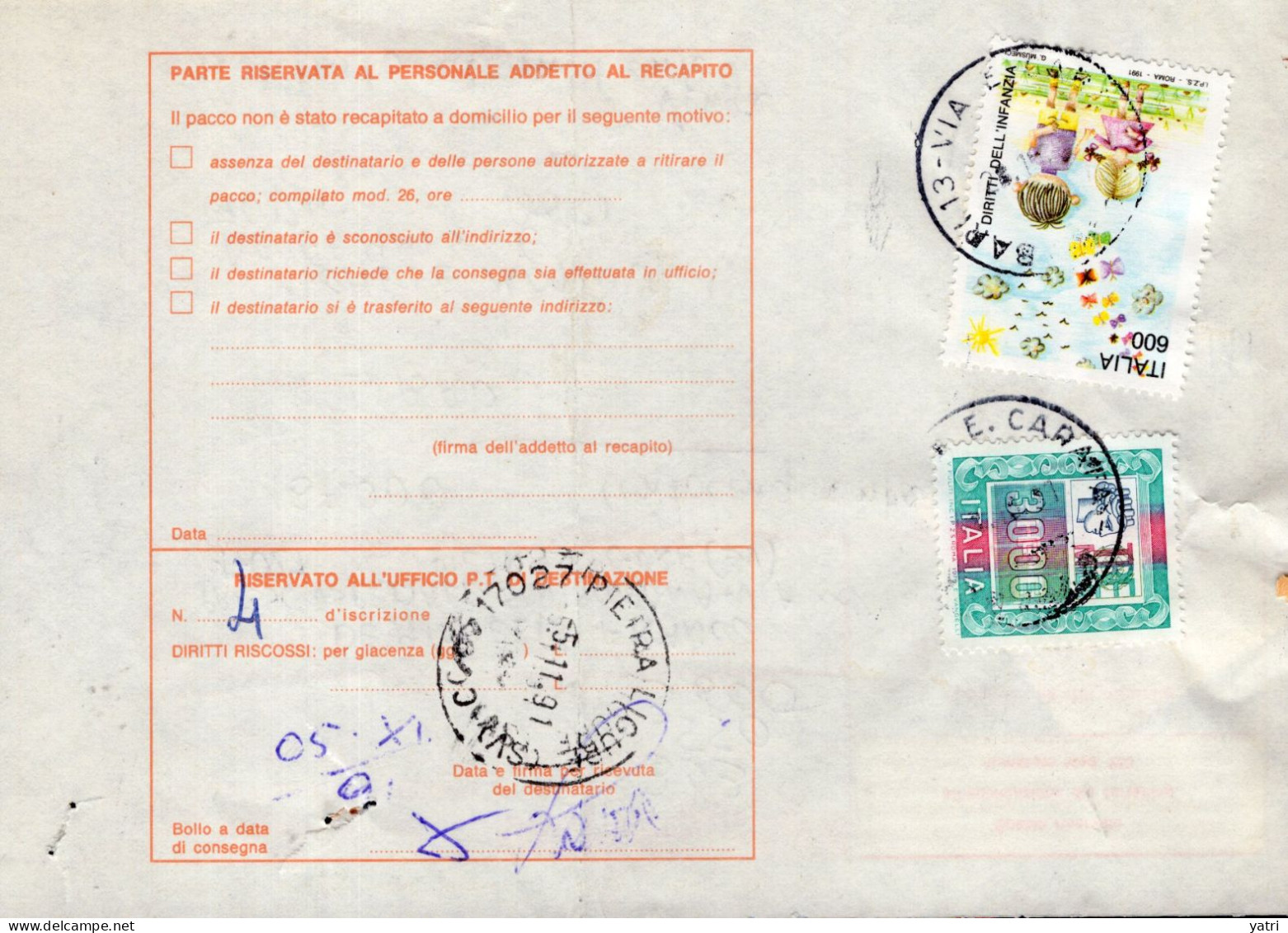 Italia (1991) - Bollettino Pacchi Contrassegno Da Bari Per Pietra Ligure - (libro) - Postal Parcels