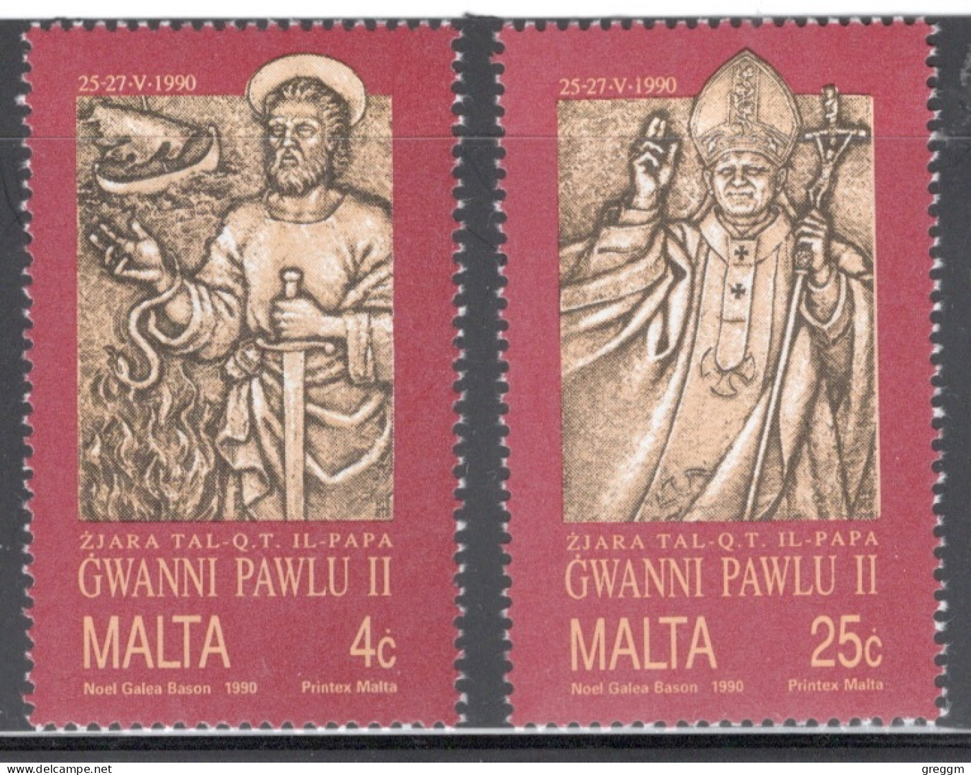 Malta 1990 Set Of Stamps To Celebrate Johannes Paul II Visits Malta In Unmounted Mint - Malte