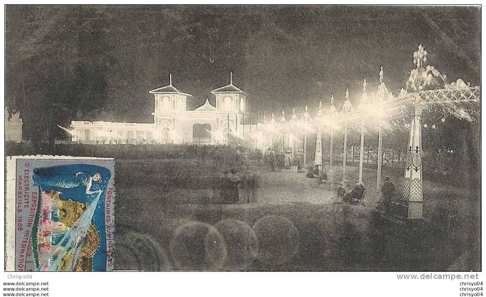 *  13 MARSEILLE EXPOSITION INTERNATIONALE D'ELECTRICITE EN 1908 INTERNATIONAL THEATRE RESTAURANT DE NUIT VIGNETTE TAMPON - Exposition D'Electricité Et Autres