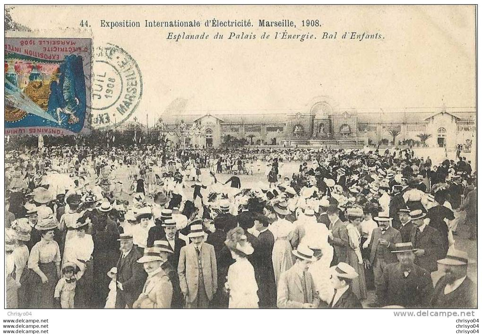 *  13 MARSEILLE EXPOSITION INTERNATIONALE D'ELECTRICITE 1908 ESPLANADE PALAIS DE L'ENERGIE BAL D'ENFANTS VIGNETTE - Weltausstellung Elektrizität 1908 U.a.